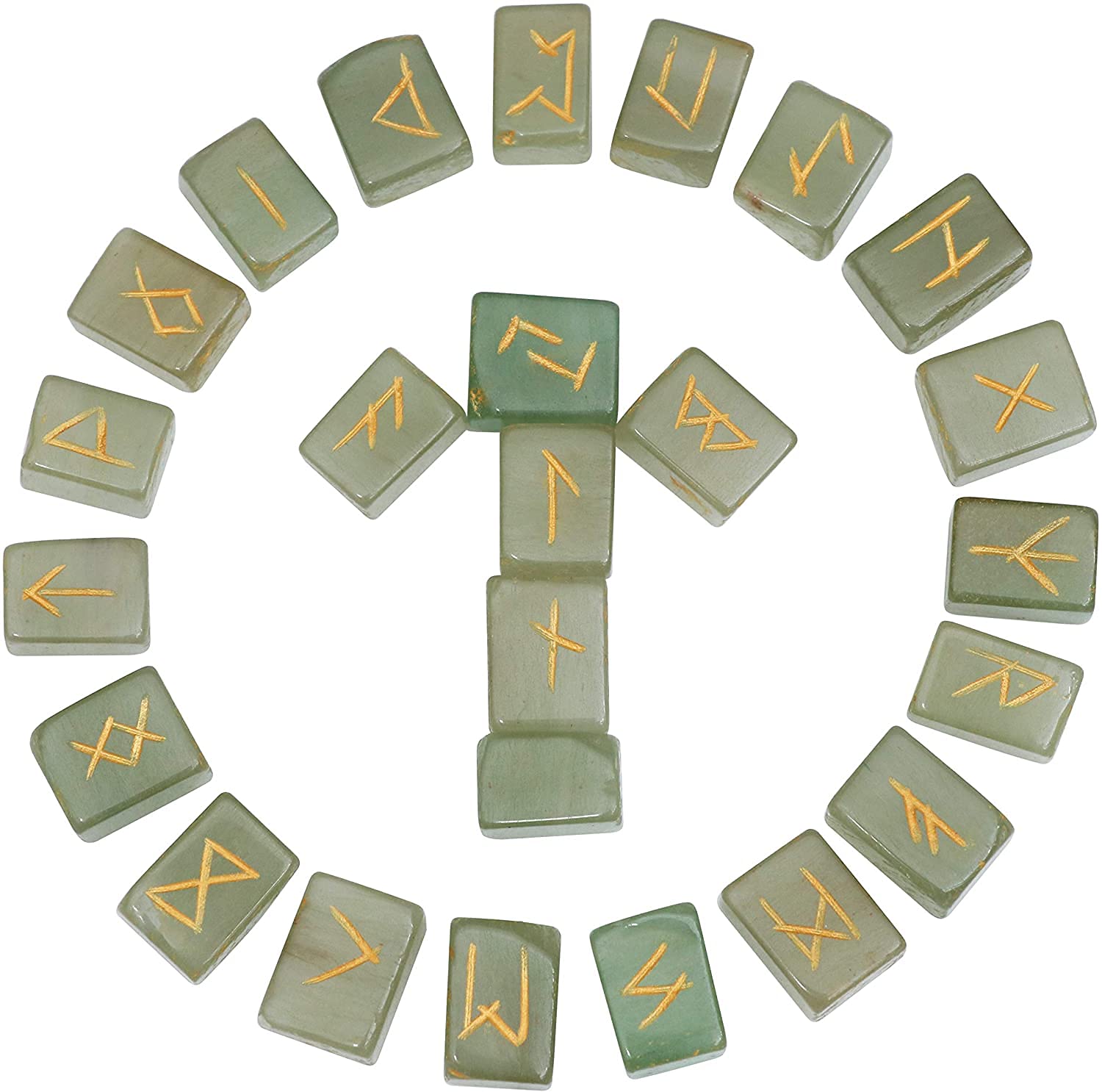 Cartbug Green Aventurine Rune Stones Set with Elder Futhark Alphabet Engraved Symbol Pagan Stone Runic Symbol Brick Shape for Crystal Healing Chakra Balancing Spiritual Gift & Home Decor โ image 1