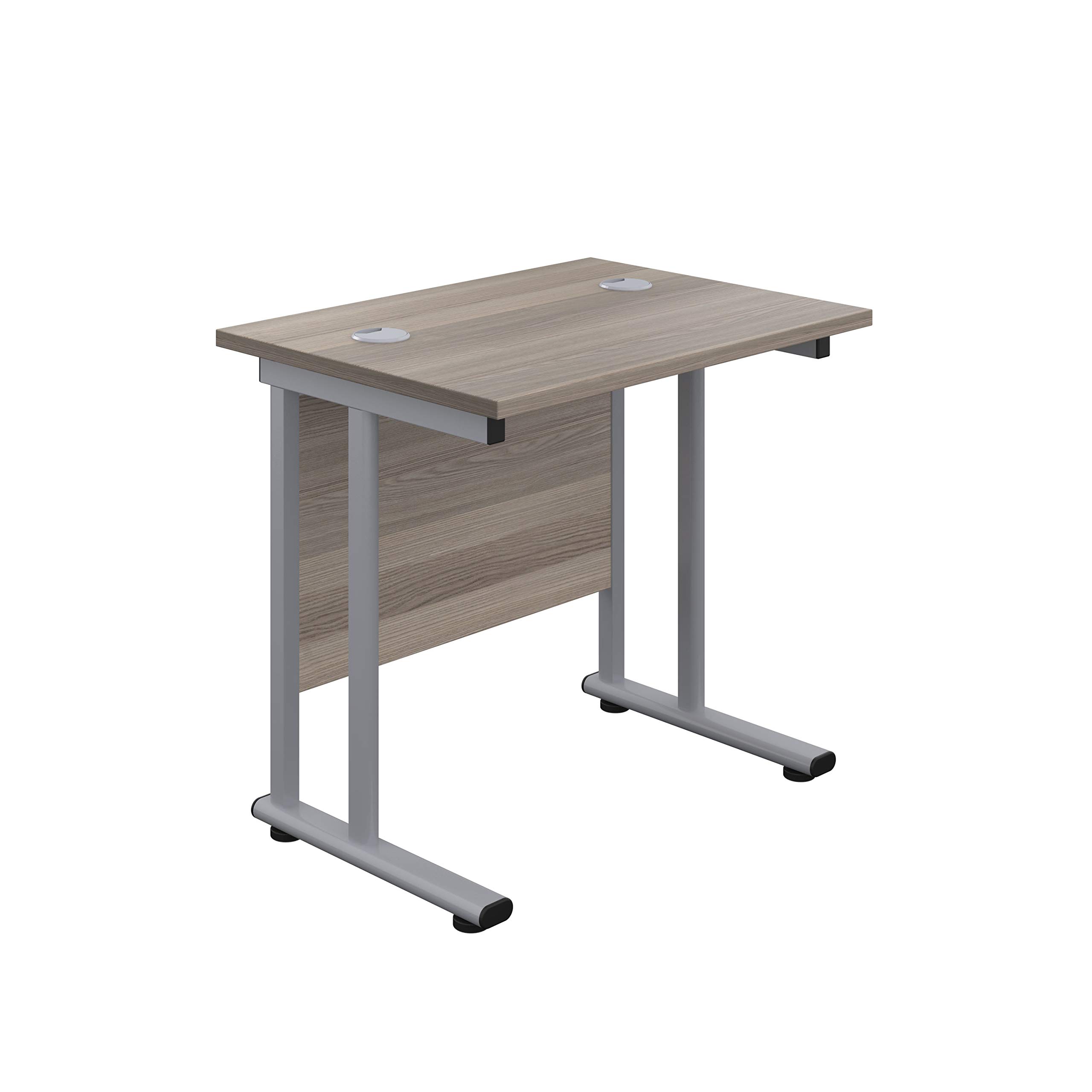 Office Hippo Heavy Duty Desk, Silver Frame/Grey Oak, 80x60 cm, Cantilever, Integrated Cable Ports, 5 Yr Wty