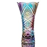 Glass Colorful Vase,Glass Flower Vase Decor for Home Dining Table Living Room,Office Wedding Holiday Party,Handmade Pattern(Sun Flower)