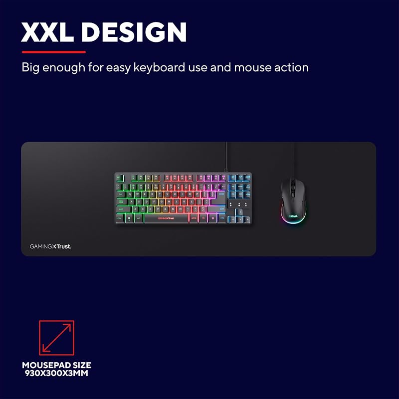 Tapis de Souris Gamer XXL 93 x 30 cm, Mouse Pad Jeu, Noir