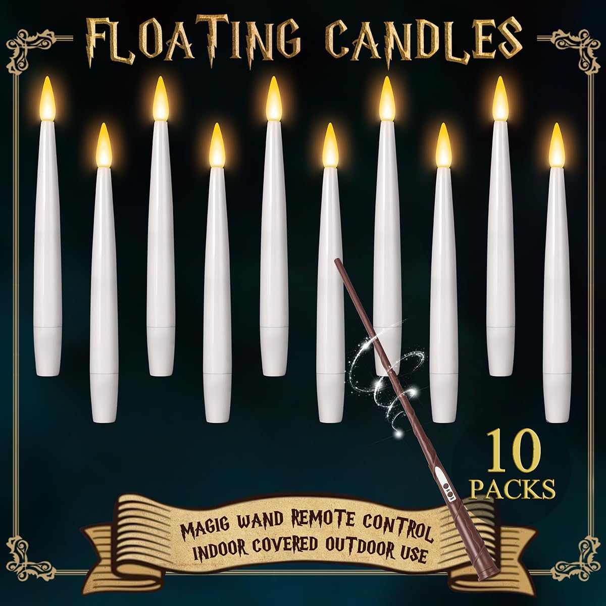 Candles & Holders - Halloween Decorations - 10PCs Floating Candles with Wand Remote, 6.1