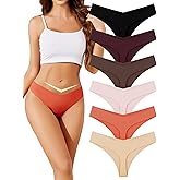 ANSUKOO Seamless V Cut Thongs for Women Underwear 6Pack,No Show Ladies Workout Tanga,No Line Comfortable Low Rise Gym Panties