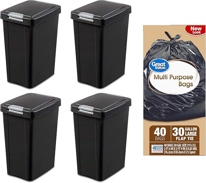 Sterilite, 7.5 Gal./28 L TouchTop Black Wastebasket, Case