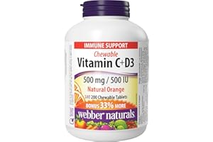 Webber Naturals Vitamin C + D Chewable Vitamin, 500 mg of Vitamin C and 500 IU of Vitamin D Per Orange Flavour Chewable Table