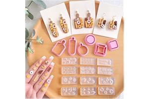 KEOKER Polymer Clay Molds & Cutters, 12pcs Silicone Molds, 6 Shapes Charcuterie Boards, Earring Molds, Dessert & Bread Shapes