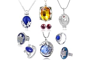 HJYZY 9 pcs Vampire Diaries Jewelry Daywalking Katherine Bonnie Moon Elena Gilbert Vervain Locket Necklace Salvatore Damon Stefan finger Family Crest Ring Diamond Stud Earrings