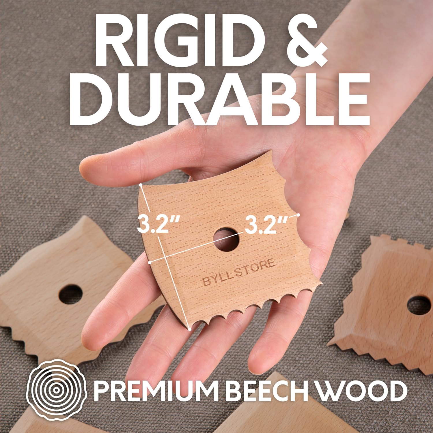 Byllstore Pottery Ribs & Trimming Tools | 2 Foot Shaper Tools | 4 Clay Texture Ribs | Solid Beech Wood | Several Pack Options (6-Pack)