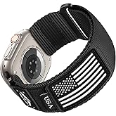 SNBLK Rugged Nylon Sport Bands Compatible with Apple Watch Bands for Men 44mm 49mm 46mm 45mm 42mm, Soft Breathable Woven Flag Wristband Strap for iWatch Ultra 2/Ultra Series 10 9 8 7 6 5 4 3 2 1 SE