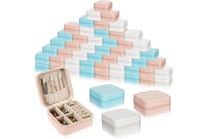 Batiyeer 50 Pcs Small Jewelry Travel Case Bulk Mini Jewelry Box Organizer Bridesmaid Proposal Gift Leather Earring Display (White Pink Blue)
