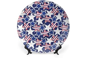 LIGUTARS Ceramic Display Plate, 4th of July Ceramic Hanging Decorative Plate, Stars and Stripes, 6 Inch, Household Custom Ceramic Plate, Red White Navy Blue