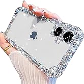 Changjia Clear Glitter Case for iPhone 16,Cute Luxury Bling Sparkly Diamond Rhinestone Camera Protection Soft TPU Bumper Shockproof Women Girls Slim Protective Phone Case for iPhone 16 6.1 Inch, Clear
