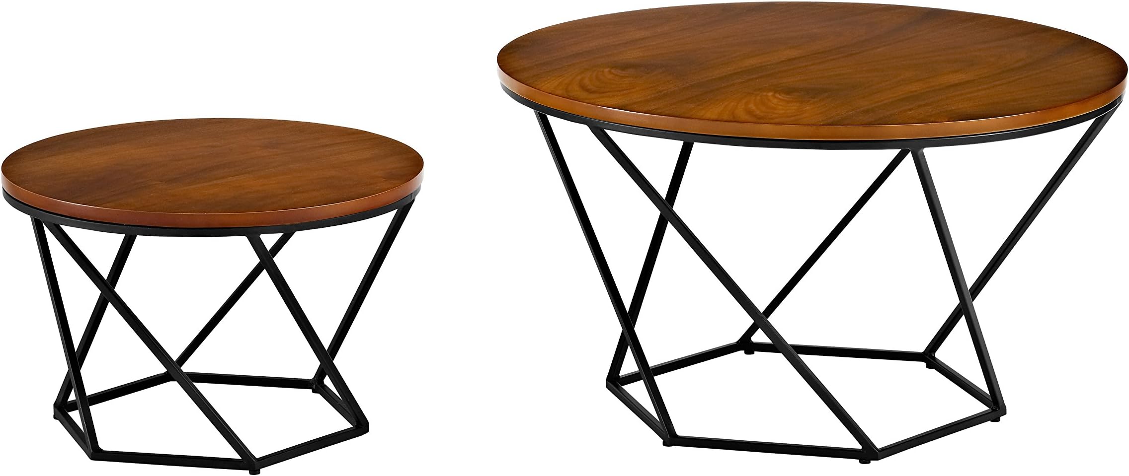 Eden Bridge Designs Mid Century Modern Nesting Tables for Living Room Bedroom Home Office, Set of 2, Geometric Design, Wood, Walnut/Black, 71x71x41 cm