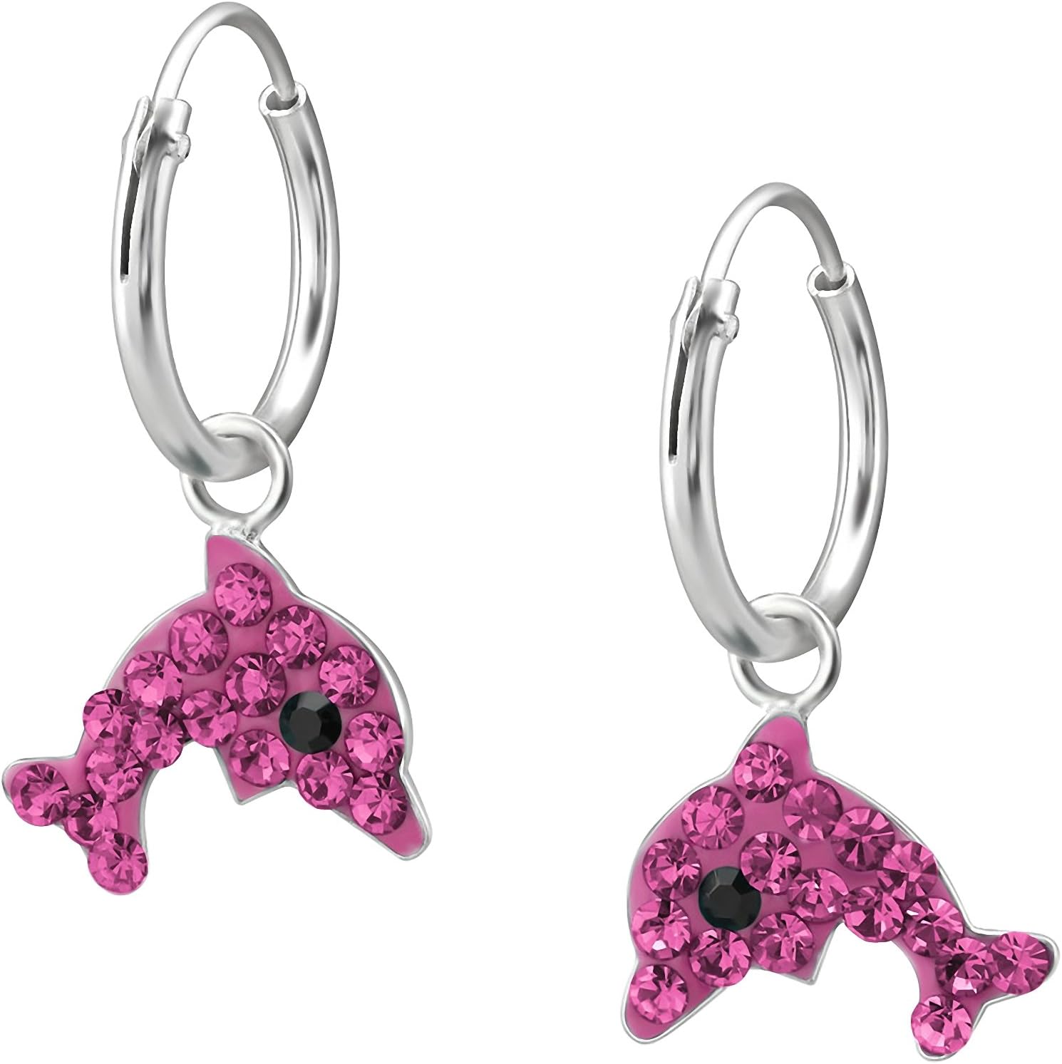 Jayare Glitter Crystals 21 x 11 mm Girl's Children's Children's Creole Earrings 925 Sterling Silver Dolphin Jewellery