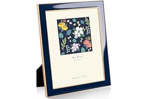 RICHFOCUS 8x10 Enamel Picture Frame with Gold Metal Edge, HD Tempered Glass Photo Frame with Velvet Back & Easel Stand for Wa