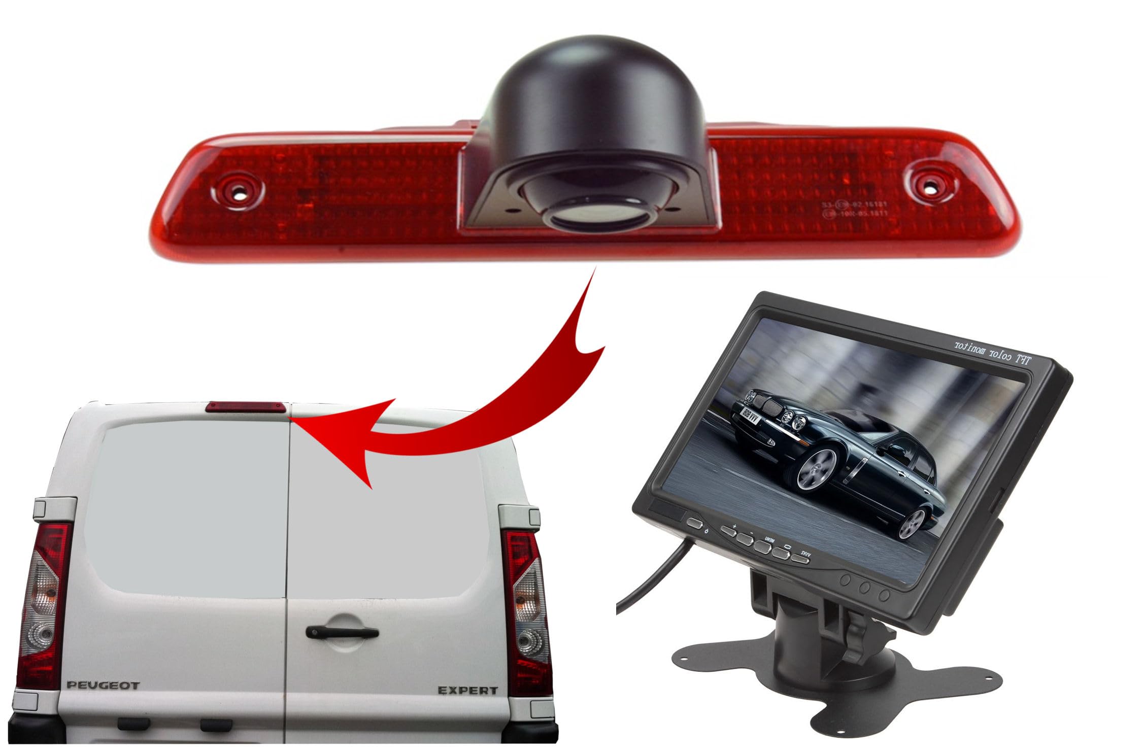 Dolphin Automotive Brake Light Reversing Camera for Peugeot Expert, Toyota ProAce and Citroen Jumper 2007 - 2016 - With 7" Dash Monitor
