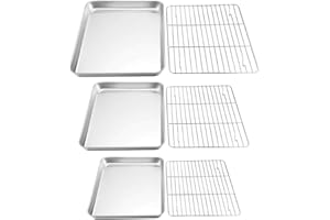 TeamFar Baking Sheet with Rack Set, Stainless Steel Cookie Sheet Baking Pans with Cooling Rack, Non Toxic & Healthy, Rust Free & Heavy Duty, Mirror Finish & Easy Clean, Dishwasher Safe - 6 Pieces