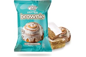 Prime Bites Protein Brownie from Alpha Prime Supplements, 16-17g Protein, 5g Collagen, Delicious Guilt-Free Snack,12 bars per box (Glazed Cinnamon Roll)