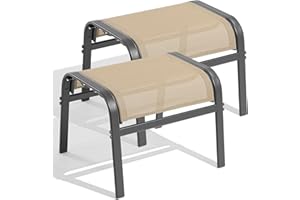 ONBRILL Outdoor Ottoman Set of 2, All Weather Outdoor Foot Stool with Supportive Textliene and Metal Frame, Stackable Oversized Outdoor Foot Rest for Furniture Patio Garden Pool, Beige