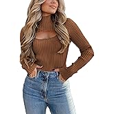 PRETTYGARDEN Women's 2025 Fashion Fall Clothes 2 Piece Cutout Tops Long Sleeve Mock Neck Rib Knit Winter Pullover Sweater