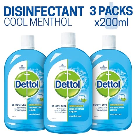 Dettol Multi-use Hygiene Liquid-200 ml (Menthol Cool, Pack of 3)