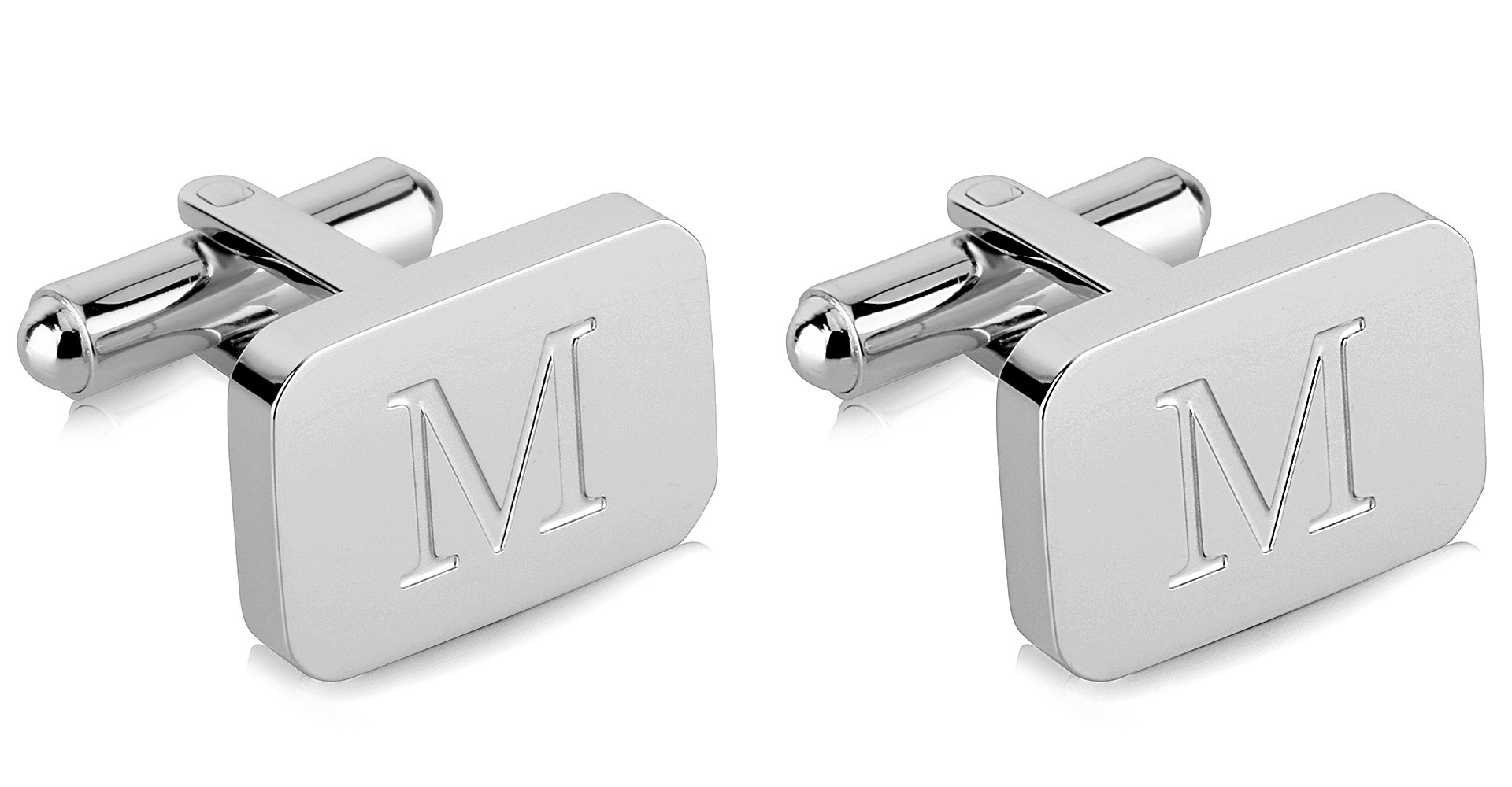 18K White-Gold Plated Initial Engraved Stainless Steel Men’s Cufflinks With Gift Box -Personalized Alphabet Letter’s A-Z By Lux & Pair