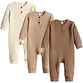 Bafeicao Baby Boy Girl 2/3 Pack Solid Romper Ribbed Short/Long Sleeve Bodysuit Jumpsuit Infant Knitted Outfits Clothes