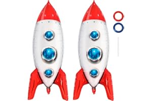YOTHORN 2 Pcs Large Rocket Balloons for Kids, 33 Inch Rocket Ship Balloon,Space Foil Mylar Balloons for Kids Baby Shower Universe Space Theme Birthday Party Decorations (Redrocket Big)