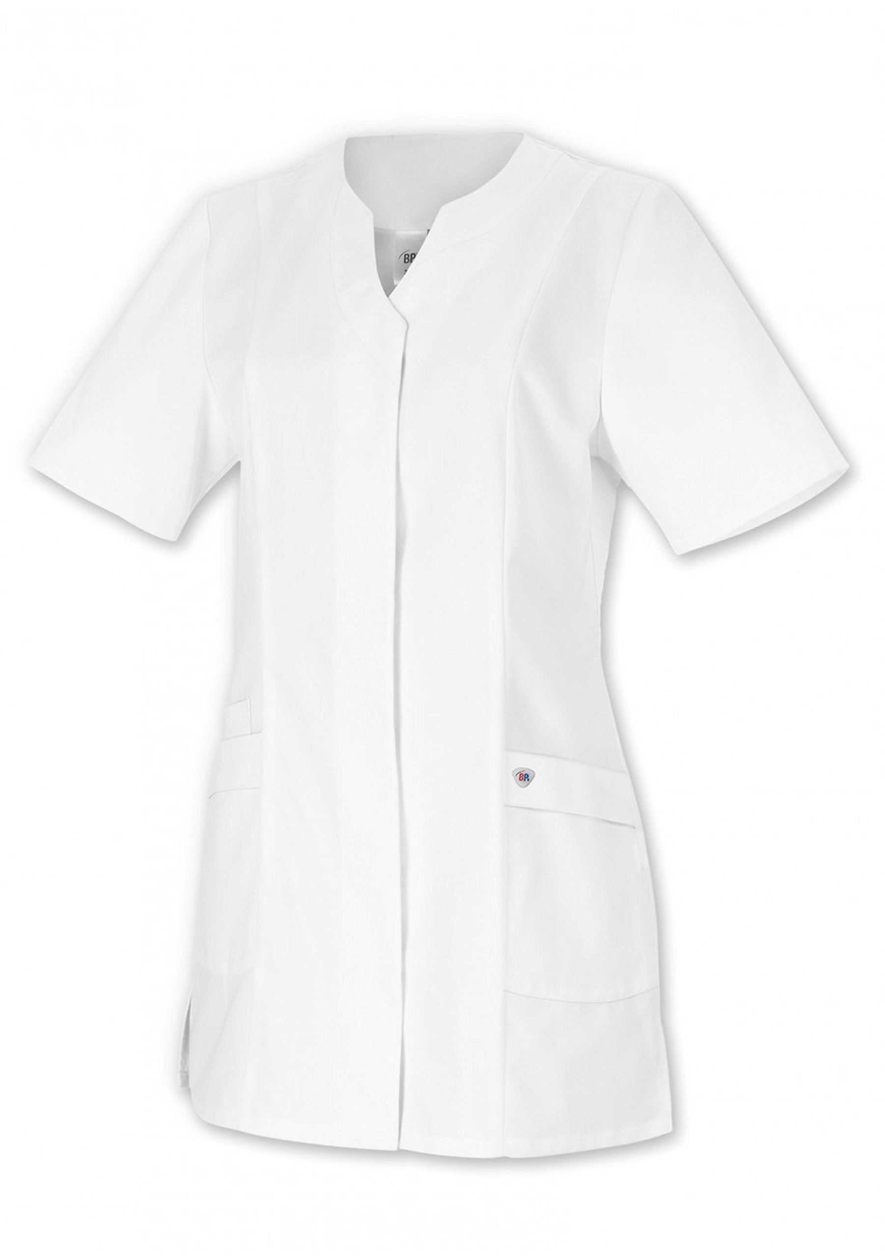 BP 1639-485-21/10n, Women's tunic, 1/2 sleeve, V-neck with concealed press-stud band 215,00 g/m², fabric blend, Color white, Size 10n