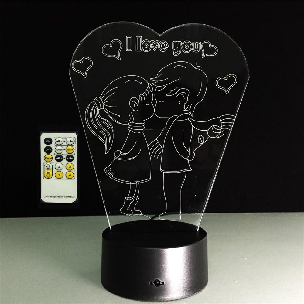 SmartEra® Valentines Gift 7 Color I Love You Heart-Shaped Visual 3D Optical Illusion Wireless Remote Control Mood Lamp,Romantic Gift for Boyfriend or Girlfriend,Lover,Wife