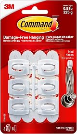 Command Mini Hooks White 6 Hooks 8 Small Adhesive Strips Damage Free Hanging