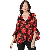 Vince Camuto V-Neck Double Layer Hem Blouse Rich Black XS