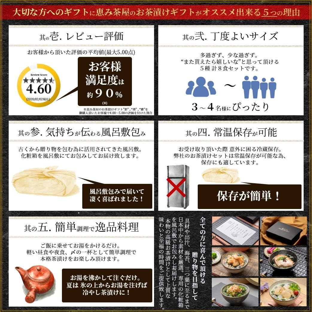 Amazon 高級 お茶漬け ギフトセット 雅 みやび ８食 のどぐろ 金目鯛 銀鮭 ずわい蟹 帆立 恵み茶屋 お茶漬け 通販