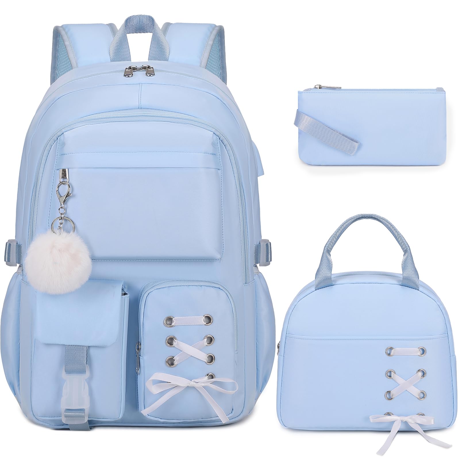 Photo 1 of Scothen Backpacks for Girls, Girls Backpack with Lunch Box & Pencil Pouch for Teens Girl Kids Elementary Middle High School College Student Bookbag Daypack Laptop Travel Backpack for Women (Blue)