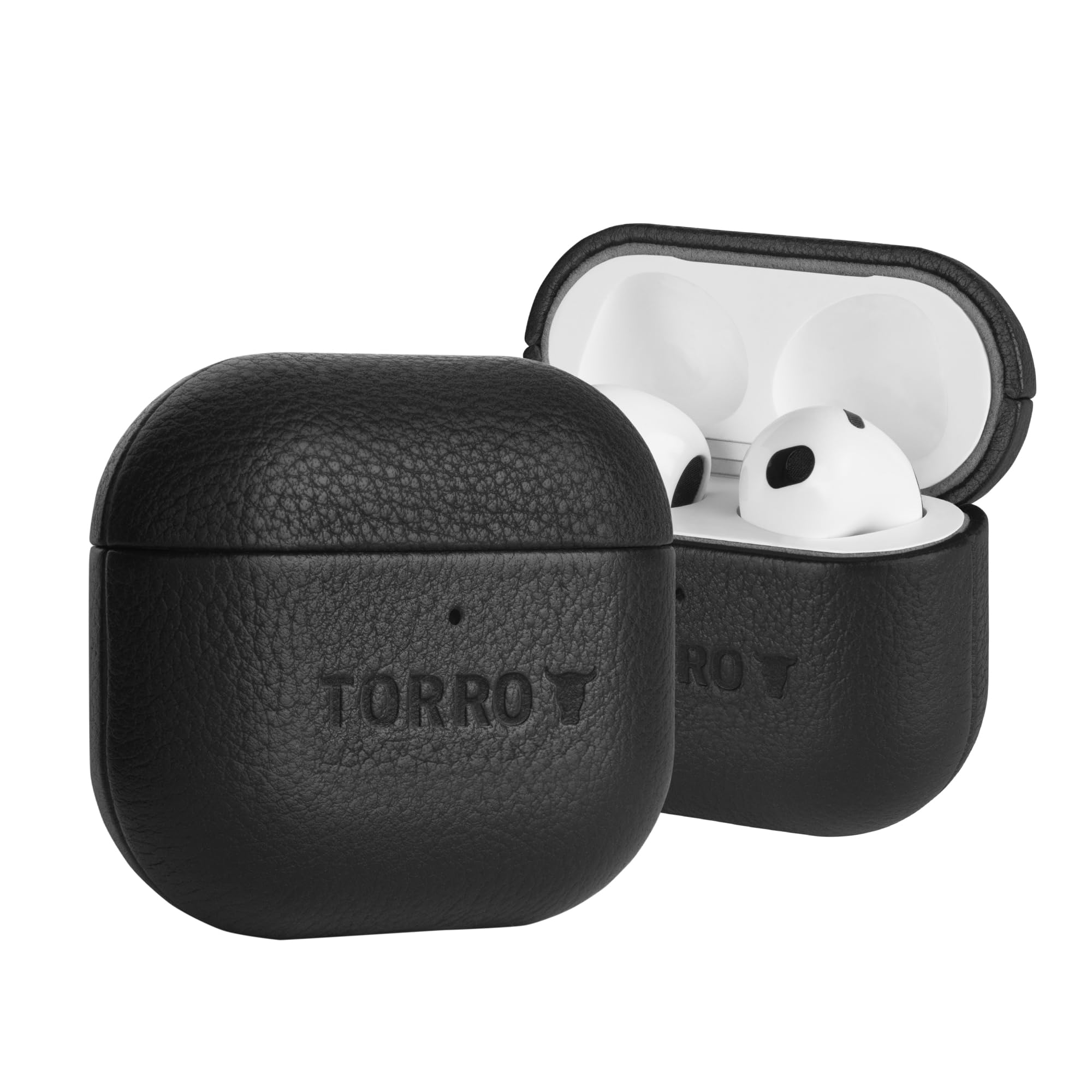 TORRO Leather Case Compatible with AirPods (4th Generation) – Genuine Leather AirPods 4 2024 Cover (Black)