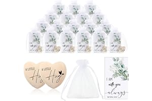 BUCHERRY 30 Sets Wooden Heart Pocket Hug Token with Hug Card Organza Bag Long Distance Back to School Relationship Gift Birthday Love Pocket Reminder Keepsake Pocket Heart Charm for Family Friend Colleagues