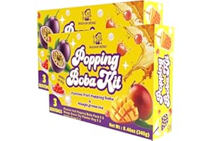 LADY BOBA Popping Bubble Tea Kit | Popping Boba Kit | Bursting Boba Kit | DIY Popping Boba Kit | Flavors: Strawberry + Lychee Green Tea or Passion Fruit + Mango Green Tea | 3 / 6 / 9 Servings (2pk, Passion Fruit Mango Green)