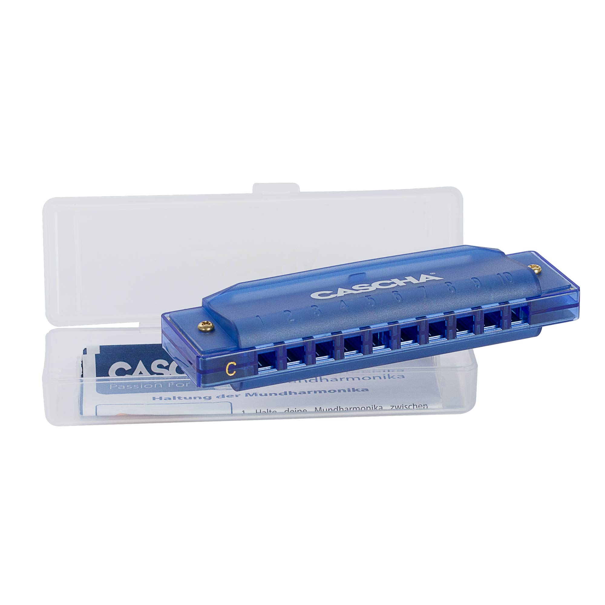 CASCHA Fun Blues Harmonica in C Major - Diatonic 10-Hole Harmonica for Children and Adults - Modern Semi-Transparent Design - High Quality & Long Service Life - Blues Harp Blue