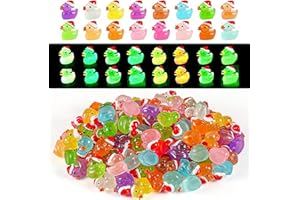 DIINOKIY 160Pcs Christmas Mini Resin Ducks Luminous Miniature Xmas Hat Animals Glow in The Dark Bulk for Micro Fairy Garden Dollhouse Decor Small Party DIY Slime Kit Prank Game Tiny Figure