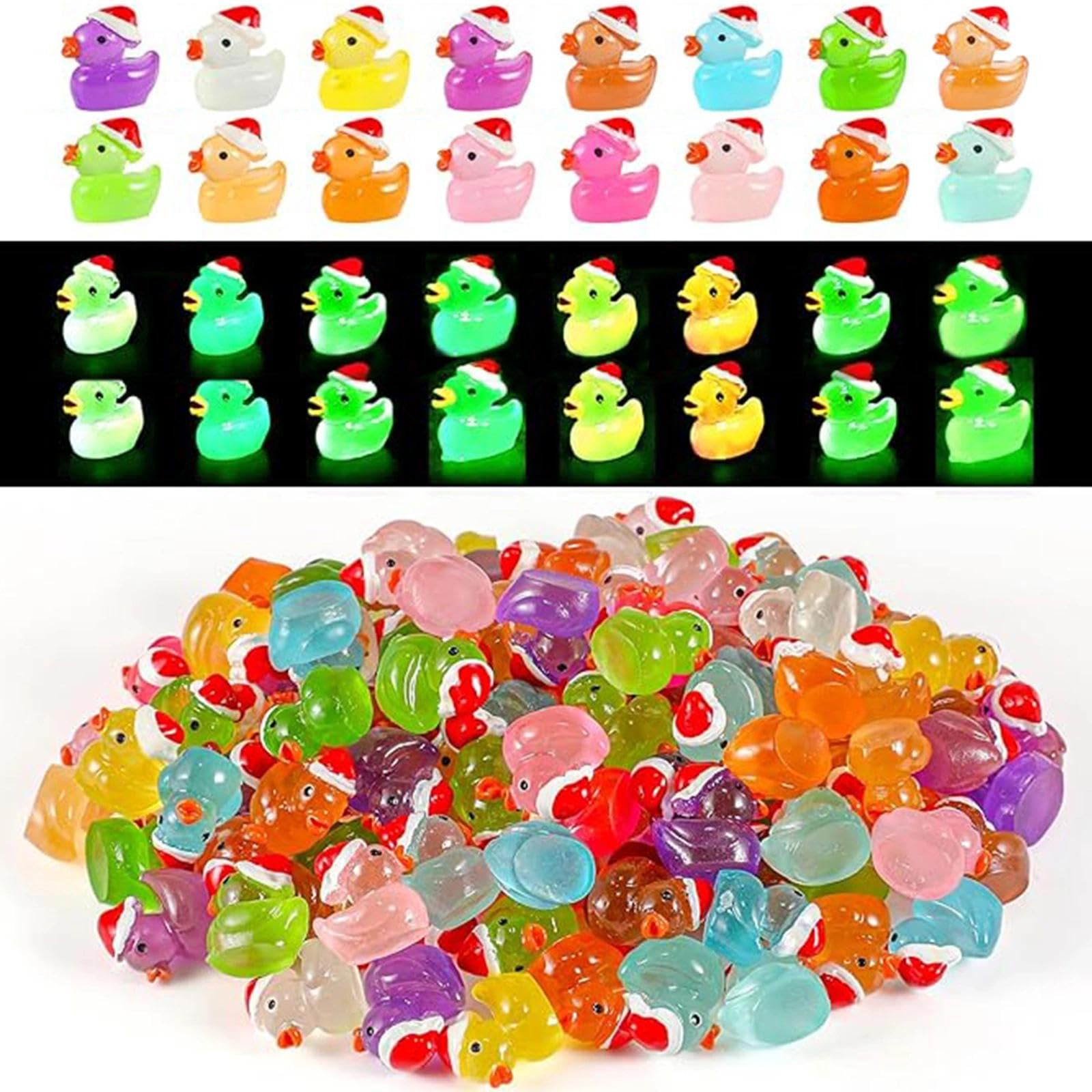 Photo 1 of 160Pcs Christmas Mini Resin Ducks Luminous Miniature Xmas Hat Animals Glow in The Dark Bulk for Micro Fairy Garden Dollhouse Decor Small Party DIY Slime Kit Prank Game Tiny Figure