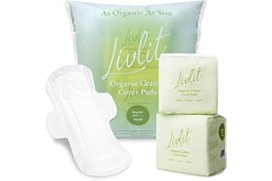 Livlit Regular Size Ultra Thin Sanitary Pads, 100% Organic Cotton from Texas, Powerful Leak Protection, Unscented, Chlorine Free and Absorbency of Feminine Periods, Pads for Women (28 Count)
