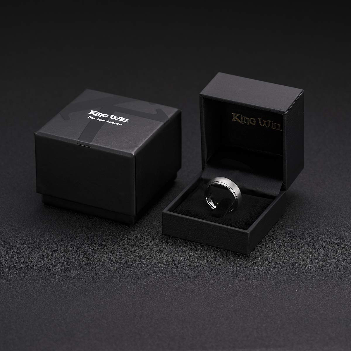 King Will Classic Tungsten Wedding Band for Men, 6/7/8/9/10mm Widths, Polished Finish Step Edge Matte Rings Comfort Fit