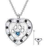 SOULMEET Memorial Pet Necklace for Ashes, Silver/White Gold Paw Print Urn Necklaces with Birthstone for Ashes Keepsake Cremation Jewelry for Pet Cats Dogs