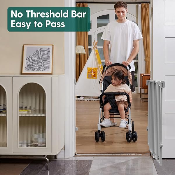 BABELIO BABY GATE FOR STAIRS, KITCHEN & DOORWAYS, 26-43″ W 28″ H NO BOTTOM BAR| EASY INSTALLATION| ONE-HANDED OPERATION| AUTO-CLOSE| HARDWARE MOUNT (DRILL NEEDED) SAFETY DOG/PET GATE INDOOR (GREY)
