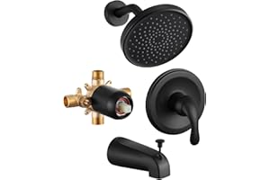 FROPO Black Shower Tub Faucet Set (Valve Included)- Bathtub Shower Faucet Set with 6 Inch High-Pressure Shower Head and Tub S