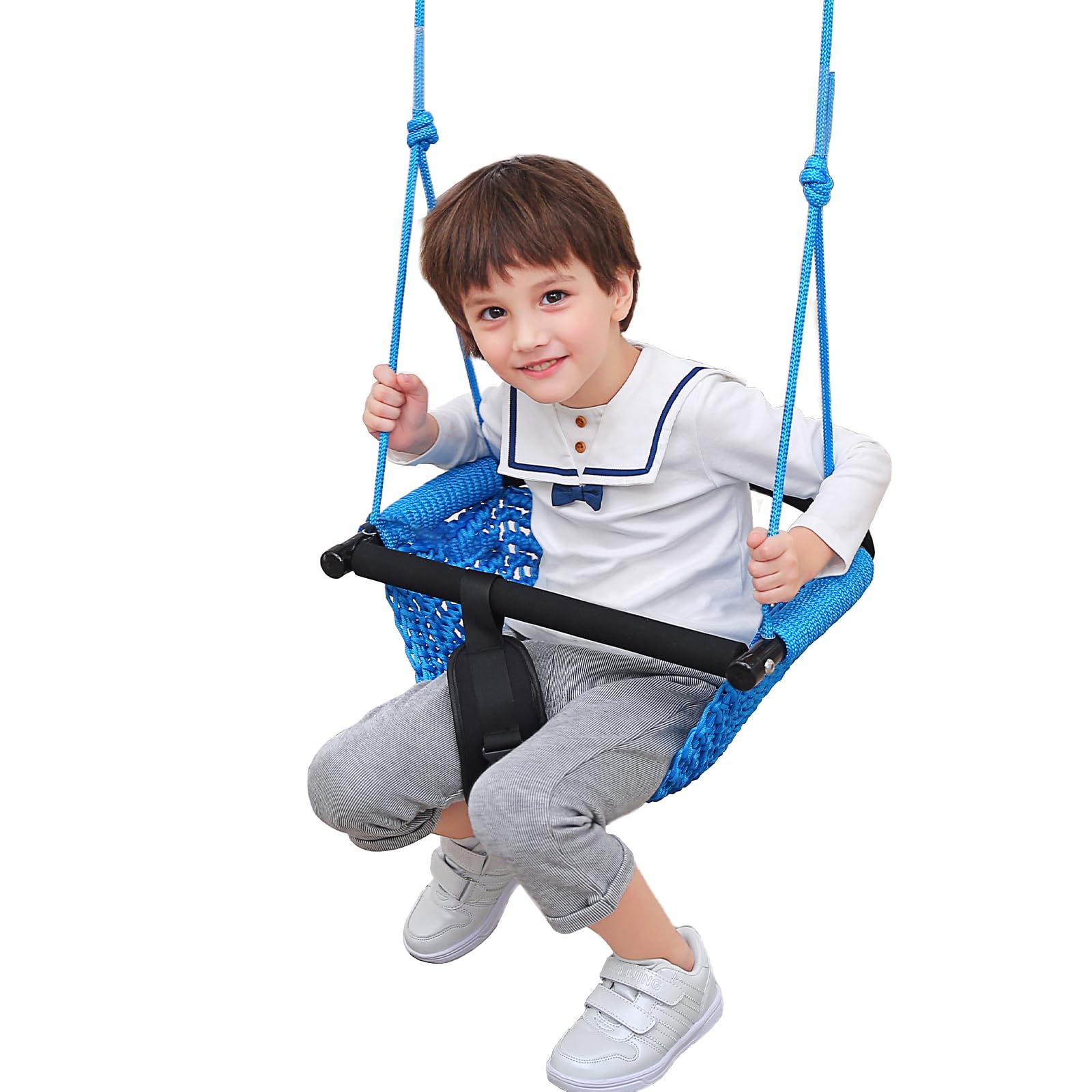Photo 1 of Kids Swing Seats Indoor Hand-Made Net Swing with Adjustable Rope Tree Swings for Kid Child Backyard Playground Swings Outside Indoor (Blue
