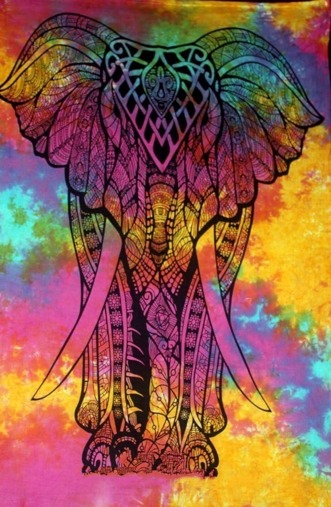 Tapestry Lovers Multi Front Face Elephant Psychedelic Cotton Printed Wall Hanging Poster 40 X 30 Inches