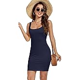 AUHEGN Women's Summer Tank Dresses Square Neck Backless Sleeveless Dress Slim Fit Cotton Bodycon Club Party Mini Dresses