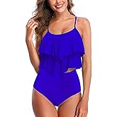 Adisputent Womens High Waisted Swimsuits Flounce Swimwear Racerback Tankini Tummy Control Bikini Bottoms Vintage Two Piece Modest Bathing Suits S Sapphire Blue