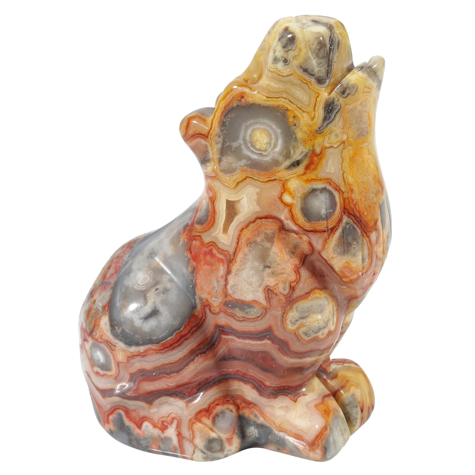 Lovionus89 Natural Crazy Agate Wolf Crystal Figurine, Hand Carved Stone Animal Statues for Home Decor 2.5 Inches