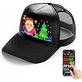 NEMGOME LED Hats,LED Display Screen Baseball Caps with Bluetooth APP Control Customizable Animations Text USB 5V LED Music Note Smart Cap for Christmas & Halloween Parties